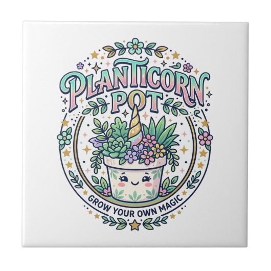 Eenhoring Planticorn Pot POD Klaar POD Kunstwerk_1 Tegeltje (Voorkant)