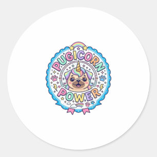 Eenhoring Pugicorn Kracht Grappig Schattig Cadeau Ronde Sticker