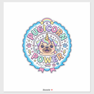Eenhoring Pugicorn Kracht Grappig Schattig Cadeau  Sticker