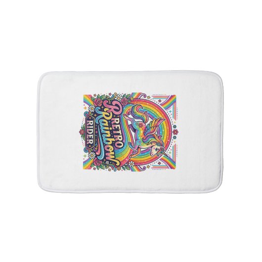 Eenhoring Retro Regenboog Ruiter Badmat (Voorkant)