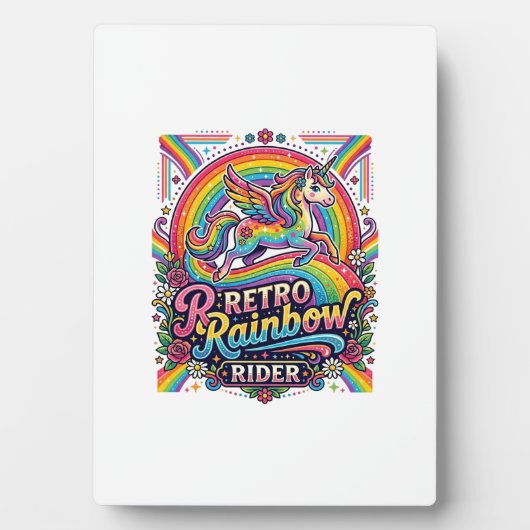 Eenhoring Retro Regenboog Ruiter Fotoplaat (voorkant)