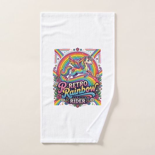 Eenhoring Retro Regenboog Ruiter Handdoek (Handdoek)