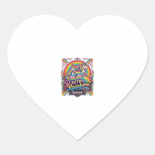 Eenhoring Retro Regenboog Ruiter Hart Sticker (Voorkant)