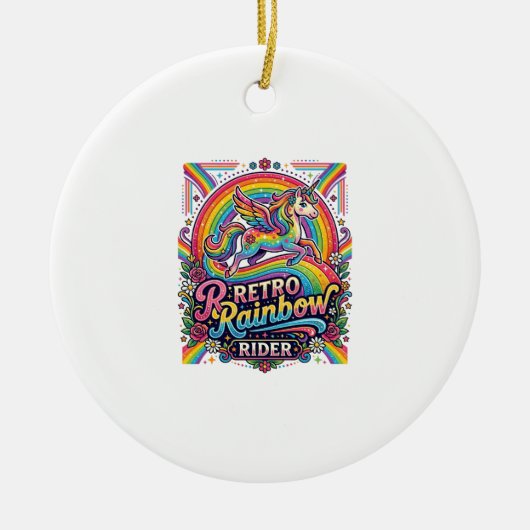 Eenhoring Retro Regenboog Ruiter Keramisch Ornament (Voorkant)