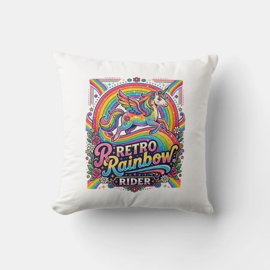 Eenhoring Retro Regenboog Ruiter Kussen (Voorkant)