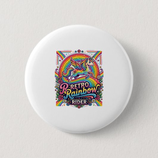 Eenhoring Retro Regenboog Ruiter Ronde Button 5,7 Cm (Voorkant)