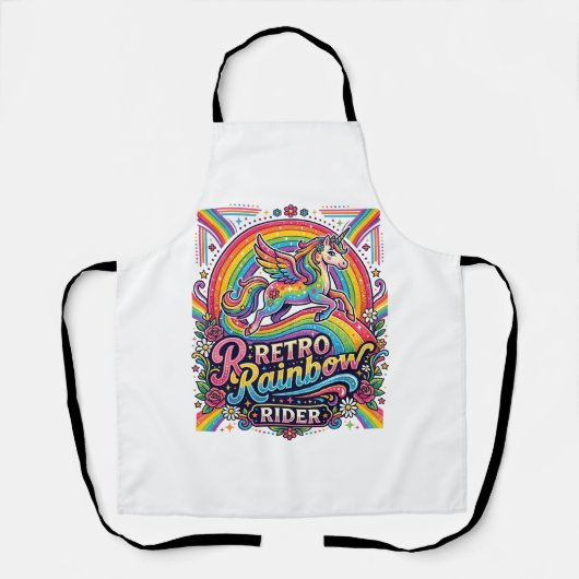 Eenhoring Retro Regenboog Ruiter Schort (Voorkant)