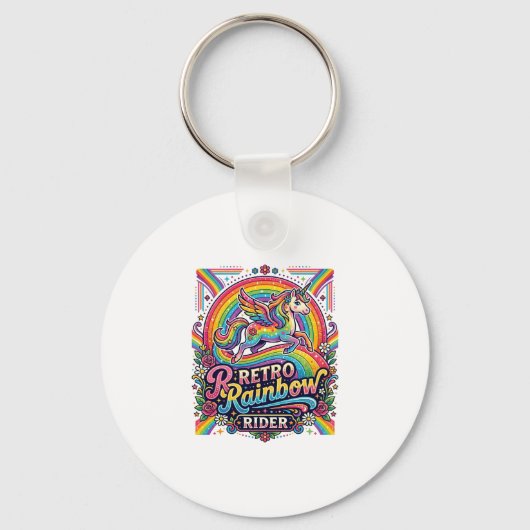 Eenhoring Retro Regenboog Ruiter Sleutelhanger (Voorkant)