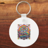 Eenhoring Retro Regenboog Ruiter Sleutelhanger (Voorkant)