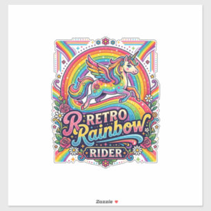 Eenhoring Retro Regenboog Ruiter Sticker