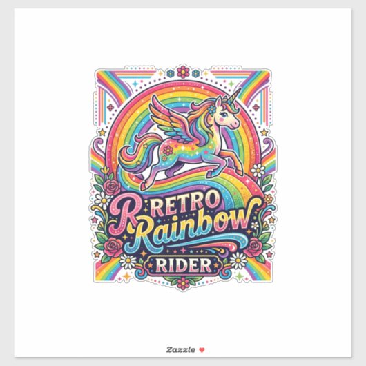Eenhoring Retro Regenboog Ruiter Sticker (Vel)