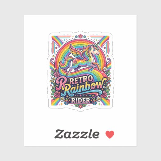 Eenhoring Retro Regenboog Ruiter Sticker (Vel)