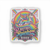 Eenhoring Retro Regenboog Ruiter Sticker (Voorkant)