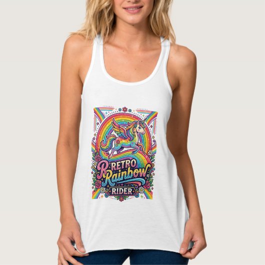 Eenhoring Retro Regenboog Ruiter Tanktop (Voorkant)