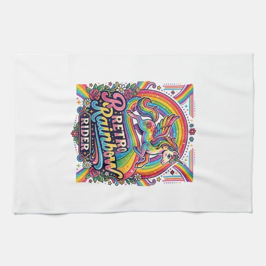Eenhoring Retro Regenboog Ruiter Theedoek (Horizontaal)