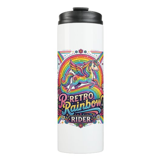 Eenhoring Retro Regenboog Ruiter Thermosbeker (Voorkant)