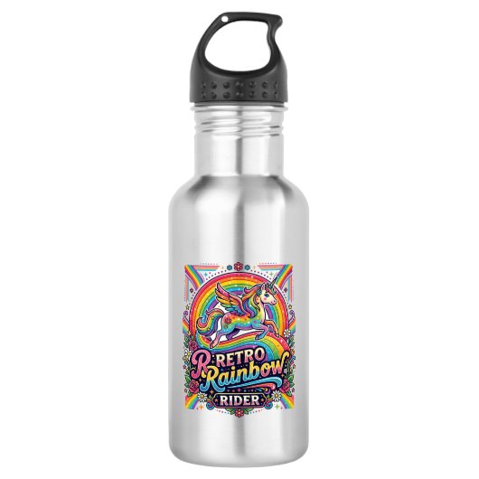 Eenhoring Retro Regenboog Ruiter Waterfles (Voorkant)