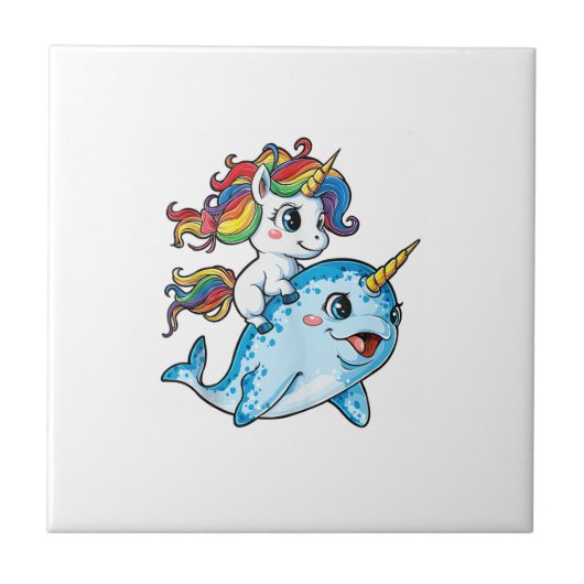 Eenhoring Ridder Narwal Grappige Vrouwen Regenboog Tegeltje (Voorkant)