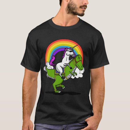Eenhoring Ridende T-Rex Dinosaur T-shirt (Voorkant)