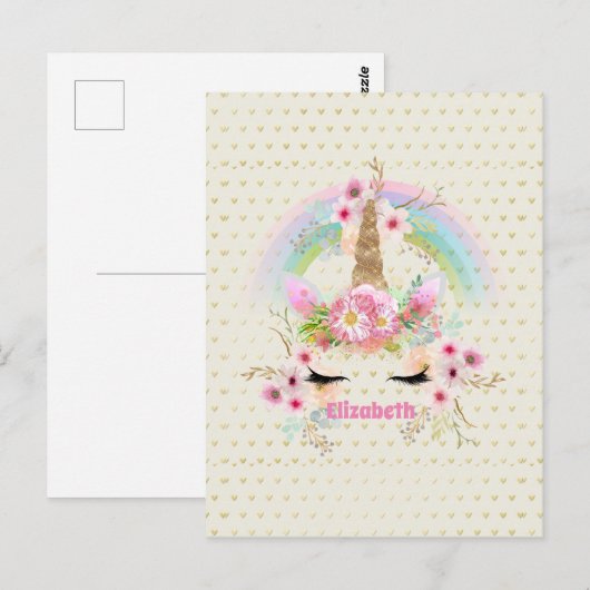 Eenhoring Roze Gouden Glitters Uiterlijk Vernoemd  Briefkaart (Voorkant / Achterkant)