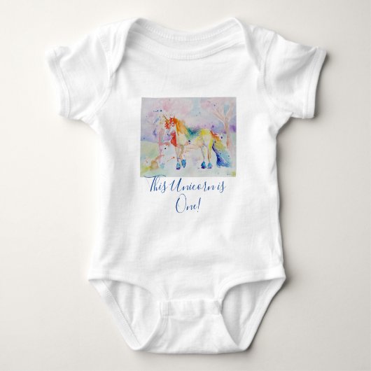 Eenhoring Schattig Eerste Verjaardag pastel Waterv Romper (Voorkant)