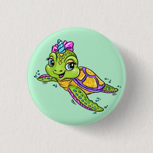 Eenhoring Schildpad Ronde Button 3,2 Cm (Voorkant)