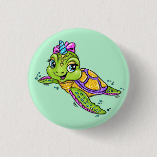 Eenhoring Schildpad  Ronde Button 3,2 Cm