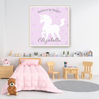 Eenhoring Sterren Zacht Roze Kindernaam Poster