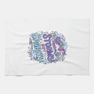 Eenhoring Stormachtig maar Glitterend Retro Stijl Theedoek