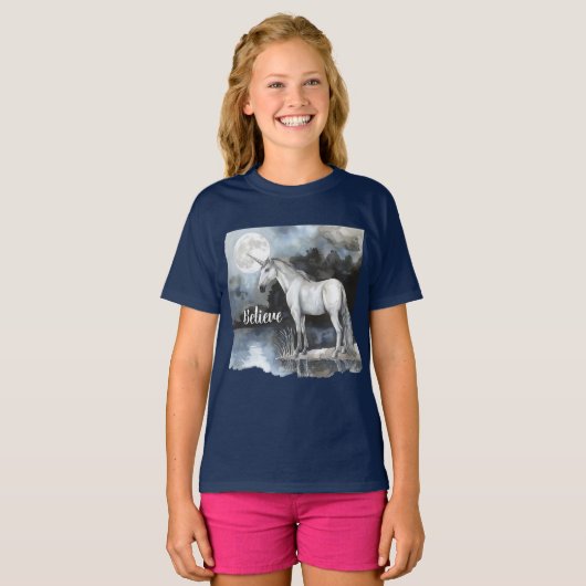Eenhoring Volle Maan Geloof T-shirt (Voorkant volledig)