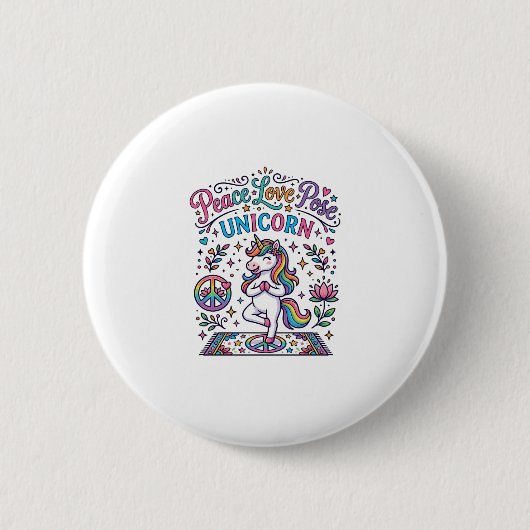 Eenhoring Vrede Liefde Pose Eenhoring Witte Achter Ronde Button 5,7 Cm (Voorkant)
