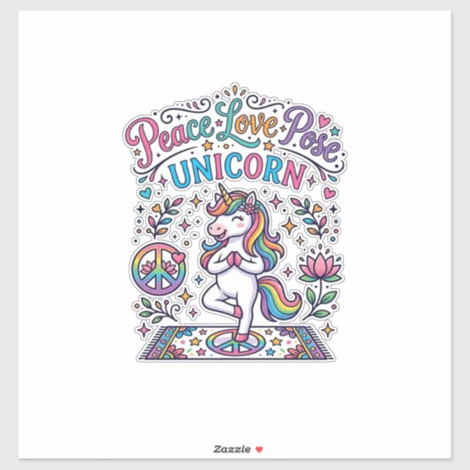 Eenhoring Vrede Liefde Pose Eenhoring Witte Achter Sticker (Vel)
