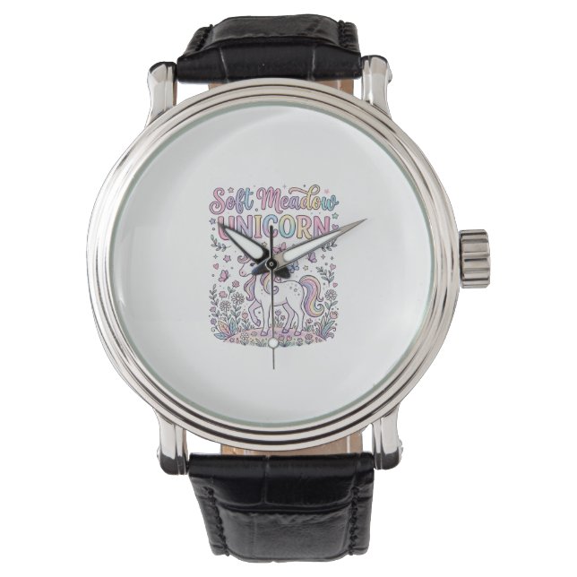 Eenhoring Zachte Weide Eenhoring Schattig Vectoron Horloge (Voorkant)