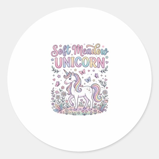 Eenhoring Zachte Weide Eenhoring Schattige Vector  Ronde Sticker (Voorkant)