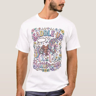 Eenhoring zadeltje op Buttercup Kleurrijke Witte A T-shirt