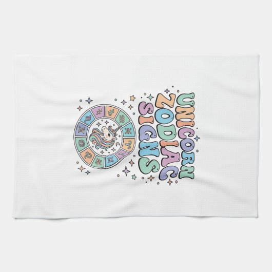 Eenhoring Zodiac Tekens Kawaii Vector Ontwerp_1 Theedoek (Horizontaal)