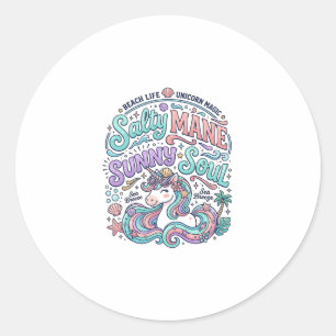 Eenhoring Zoute Manen Zonnige Ziel Retro Stijl T-S Ronde Sticker