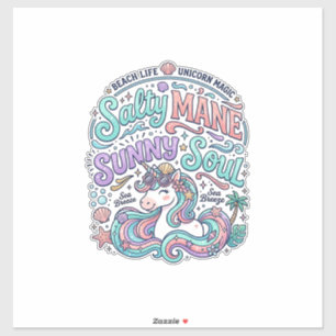 Eenhoring Zoute Manen Zonnige Ziel Retro Stijl T-S Sticker