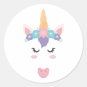 Eenhoringe gezicht wimpers Mooie bloemen krans Gra Ronde Sticker