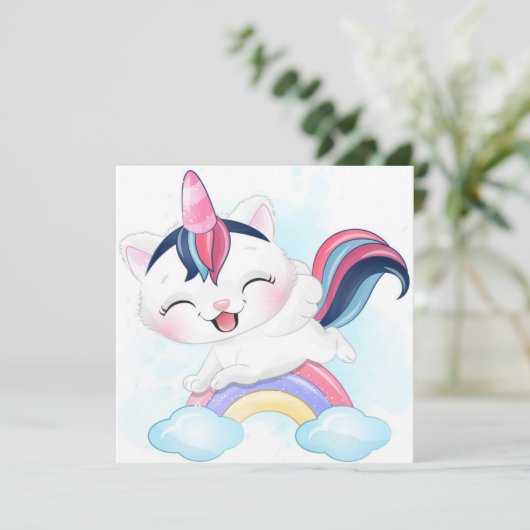 Eenhoringkat Feestdagenkaart (Staand voorkant)