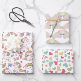 Eenhoringkittens 'n Zoete Leckernijen, Harten, Reg Inpakpapier Vel
