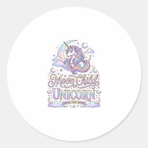 Eenhoringmaan Kind Eenhoring Origineel Zazzle-ontw Ronde Sticker