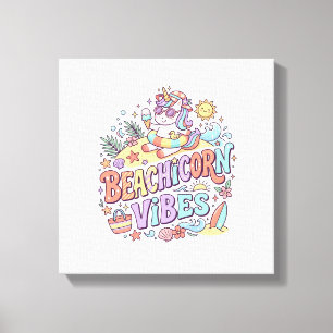 Eenhoringstrand Eenhoringstraling Whimsisch Witte Canvas Afdruk