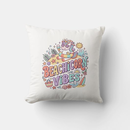 Eenhoringstrand Eenhoringstraling Whimsisch Witte Kussen (Voorkant)