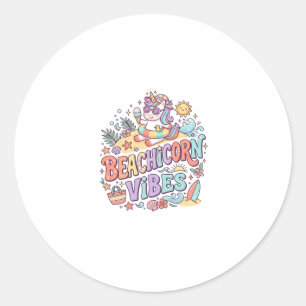 Eenhoringstrand Eenhoringstraling Whimsisch Witte  Ronde Sticker