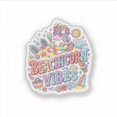 Eenhoringstrand Eenhoringstraling Whimsisch Witte  Sticker (Voorkant)
