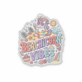 Eenhoringstrand Eenhoringstranding Whimsical Witte Sticker (Voorkant)
