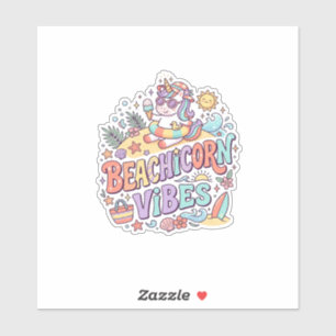 Eenhoringstrand Eenhoringstranding Whimsical Witte Sticker