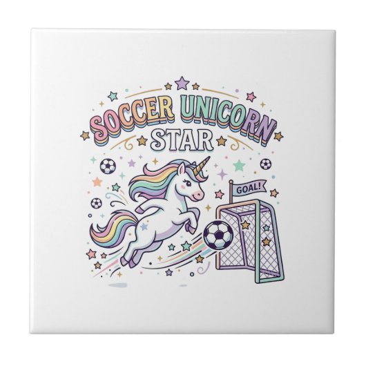 Eenhoringvoetbal Eenhoringster Grappige Vector Ont Tegeltje (Voorkant)