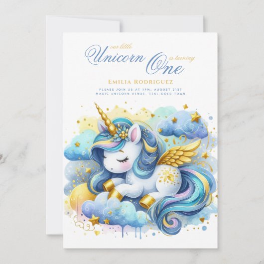 Eenhorn 1e verjaardag (of LEFTFTIJDIG) Groenblauw  Kaart (Voorkant)